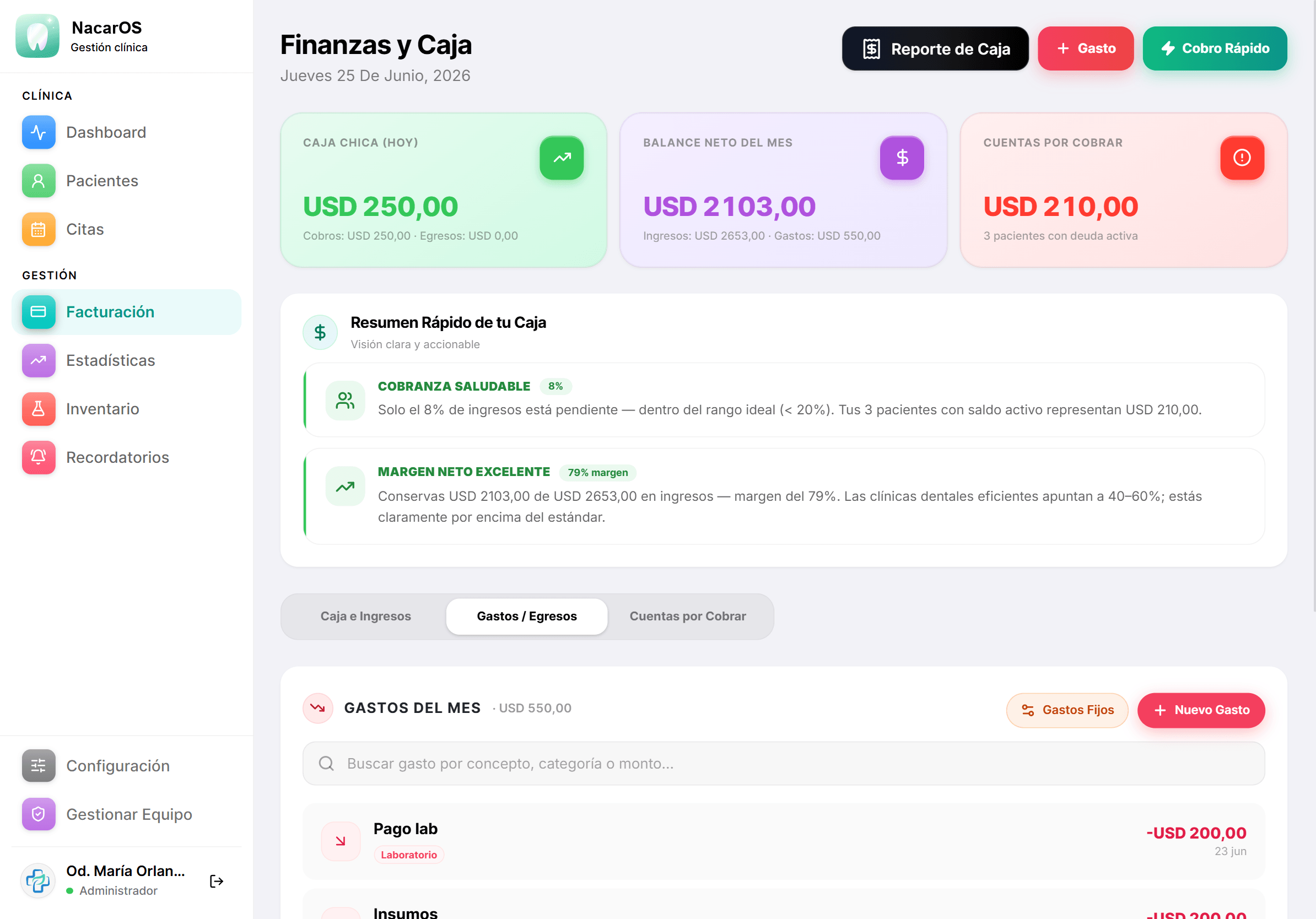 NacarOS en la tableta: finanzas y caja